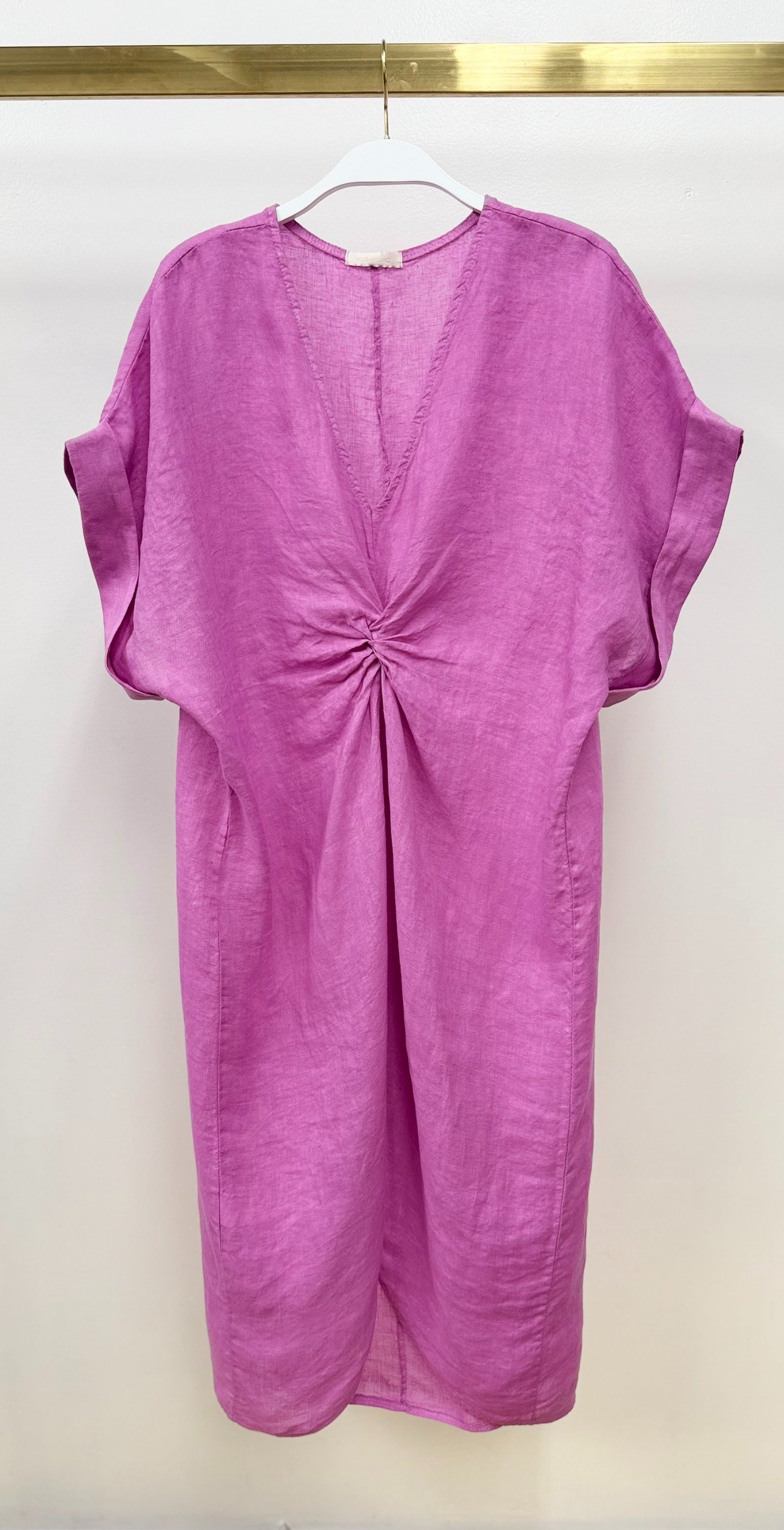 MILIO MILANO Linen Midi Twist Front Short Sleeve Dress