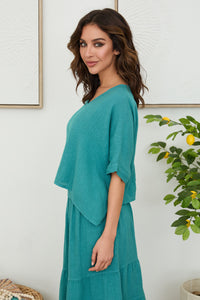 MILIO MILANO V-Neck Linen Dolman Sleeve Crop Top