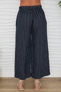 MILIO MILANO Texture Stripe Drawstring Waistband Wide Leg Linen Pant