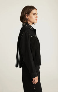 MAVI Jenna Fringed Denim Jacket in Black