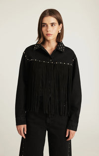 MAVI Jenna Fringed Denim Jacket in Black
