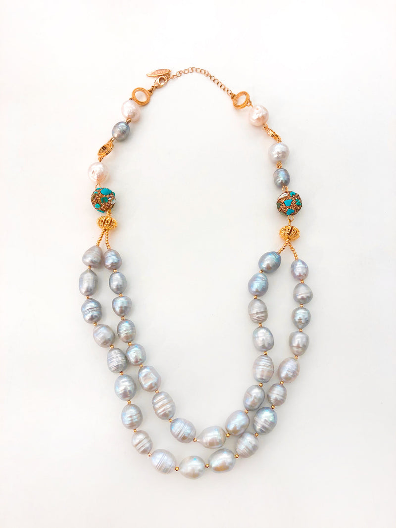 Mother of Pearl+Turquoise Necklace