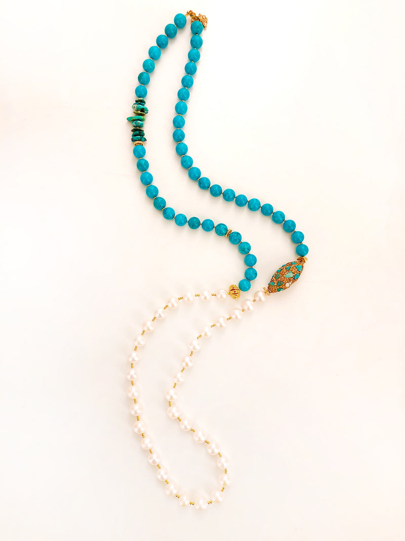 Long Turquoise and Mother of Pearl Necklace