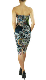 Gilly Strapless Ruched Knee Length Print Dress