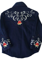KIDS Rockmount Ranch Wear Art Deco Floral Embroidery Navy Western Shirt