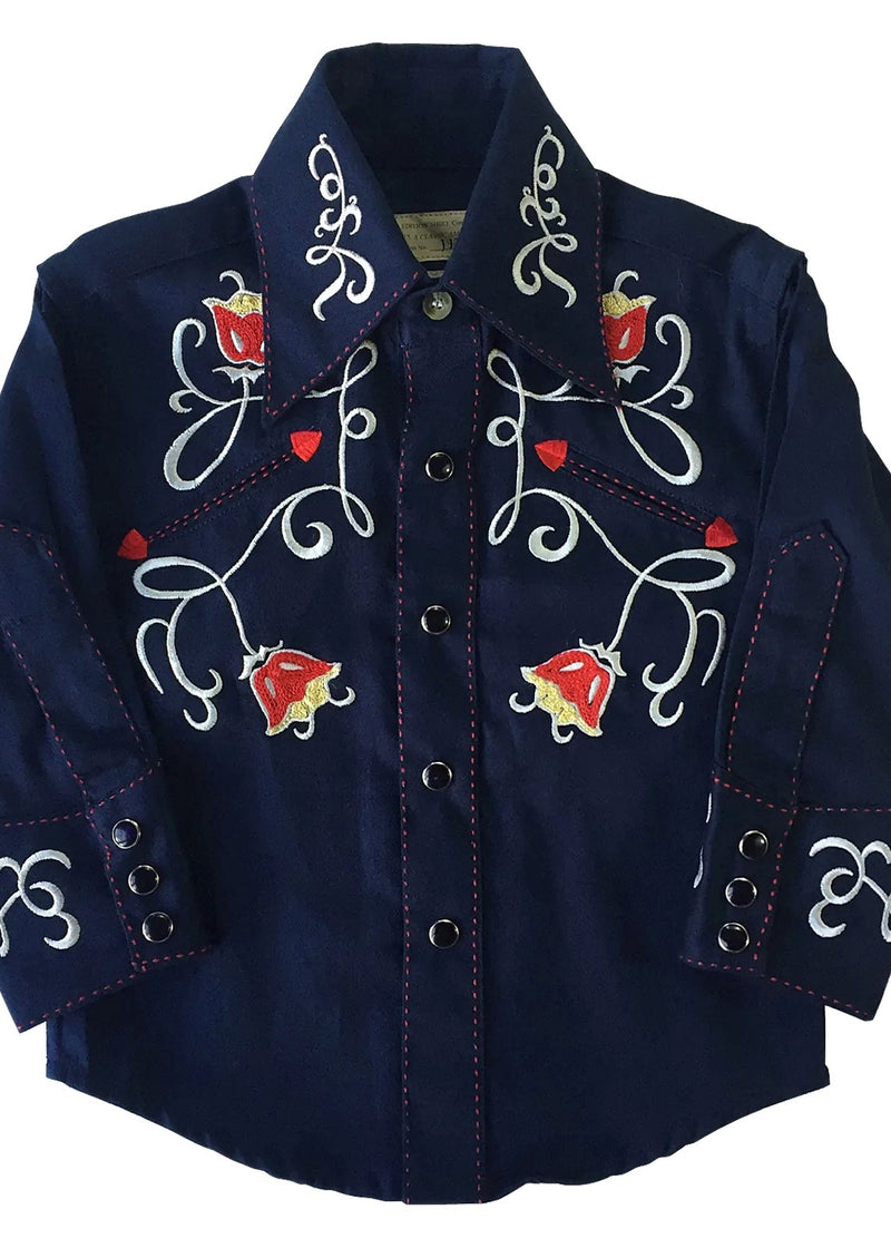KIDS Rockmount Ranch Wear Art Deco Floral Embroidery Navy Western Shirt Navy Shirts & Tops Rockmount Ranch Wear