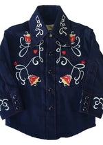 KIDS Rockmount Ranch Wear Art Deco Floral Embroidery Navy Western Shirt