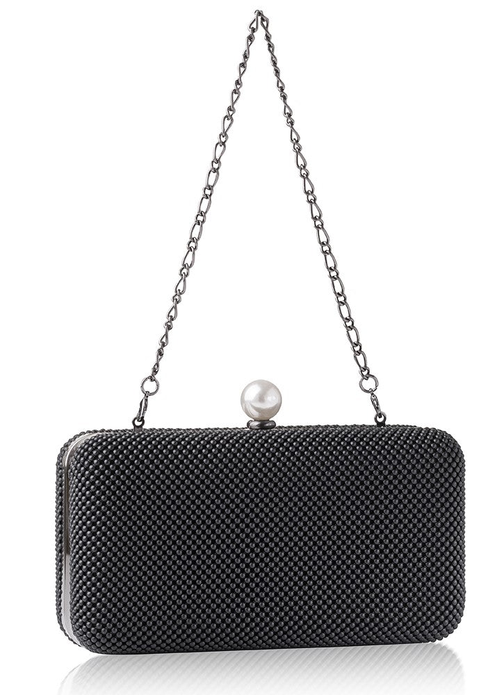 Whiting & Davis Cassie Pearl Minaudiere Matte Black Whiting & Davis