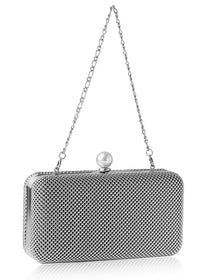Whiting & Davis Cassie Pearl Minaudiere Pewter Whiting & Davis