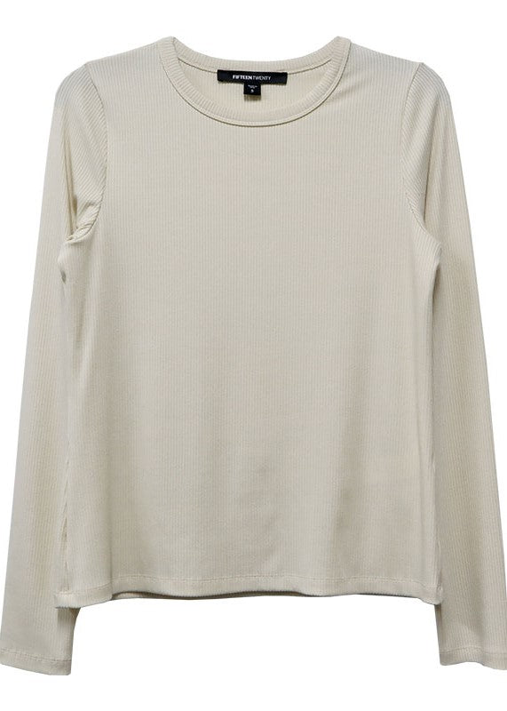 Fifteen Twenty Long Sleeve Crew Neck Top Beige Fifteen Twenty