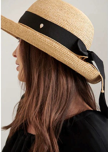 Helen Kaminski Newport SB Raffia Hat with Black Grosgrain Hats Helen Kaminski