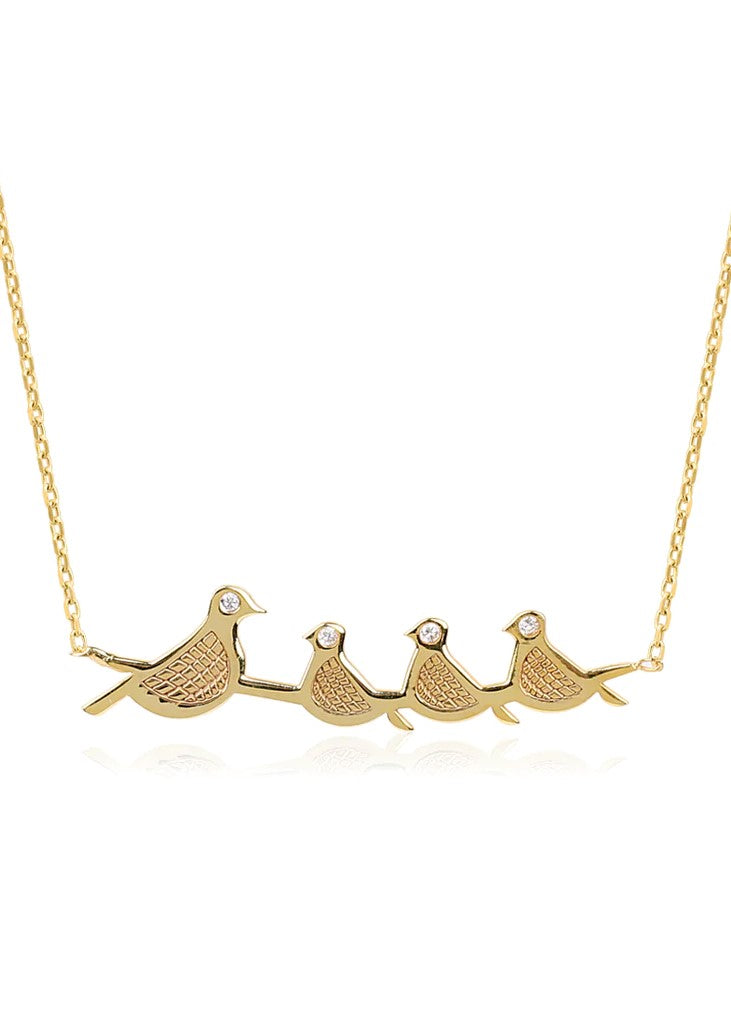 MAMA BIRD & 3 BABY BIRDS Gold Vermeil