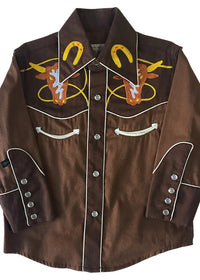 Rockmount Ranch Wear Vintage Two Tone Steer Shirt Brown Tan Kids Large Rockmount Ranch Wear